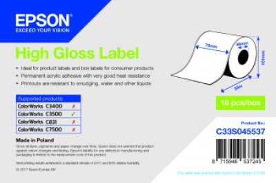 Epson TM-C3500 Nekonečný pás samolepící 76mm x 33m, bílý papír lesklý (cena za roli)