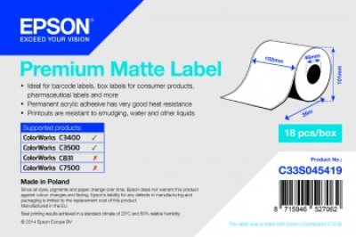 Epson TM-C3500 Nekonečný pás samolepící 102mm x 35m, bílý papír matný (cena za roli)