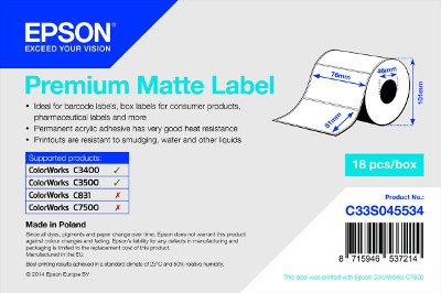Epson TM-C3500 Samolepící etikety 76mm x 51mm, bílý papír matný, 650 et/kot. (cena za roli)
